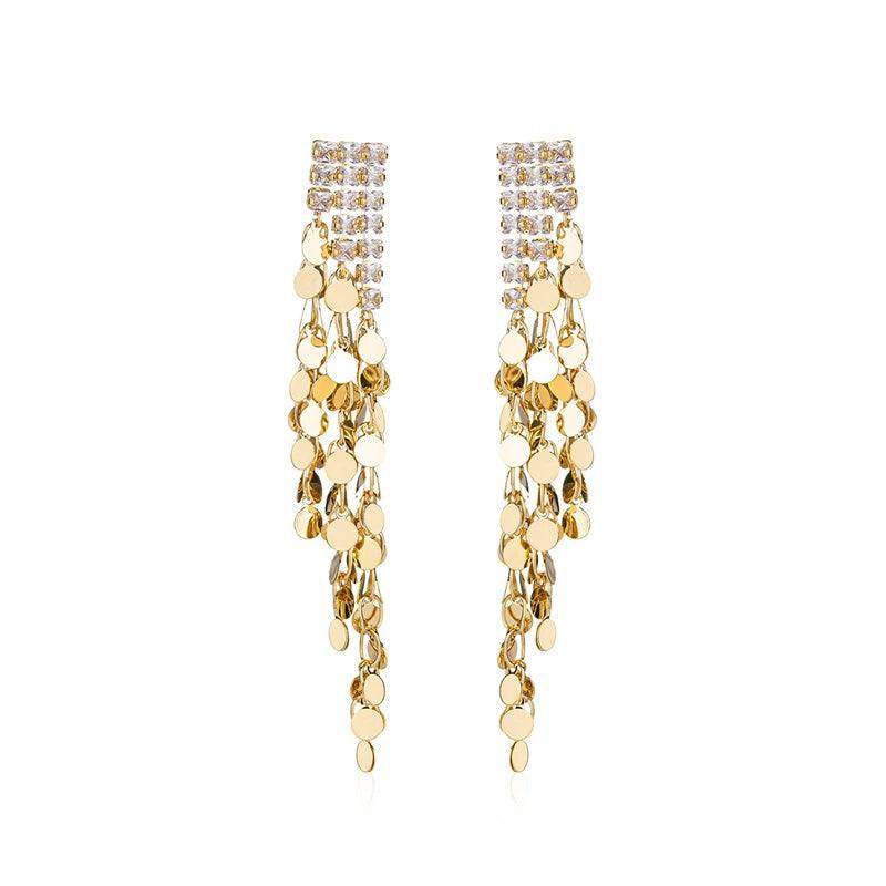 Long gold fringe earrings 738515284210 - COCOMELODY